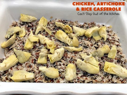 Chicken, Artichoke and Rice Casserole | Can't Stay Out of the Kitchen | this lovely #ChickenCasserole is perfect for company & tastes utterly amazing. #chicken #rice #carrots #artichokes #casserole #ChickenArtichokeAndRiceCasserole