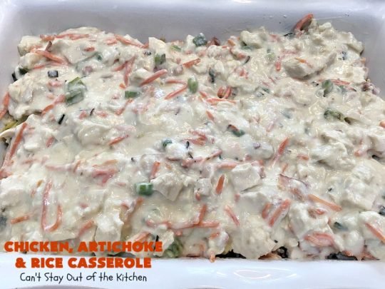 Chicken, Artichoke and Rice Casserole | Can't Stay Out of the Kitchen | this lovely #ChickenCasserole is perfect for company & tastes utterly amazing. #chicken #rice #carrots #artichokes #casserole #ChickenArtichokeAndRiceCasserole