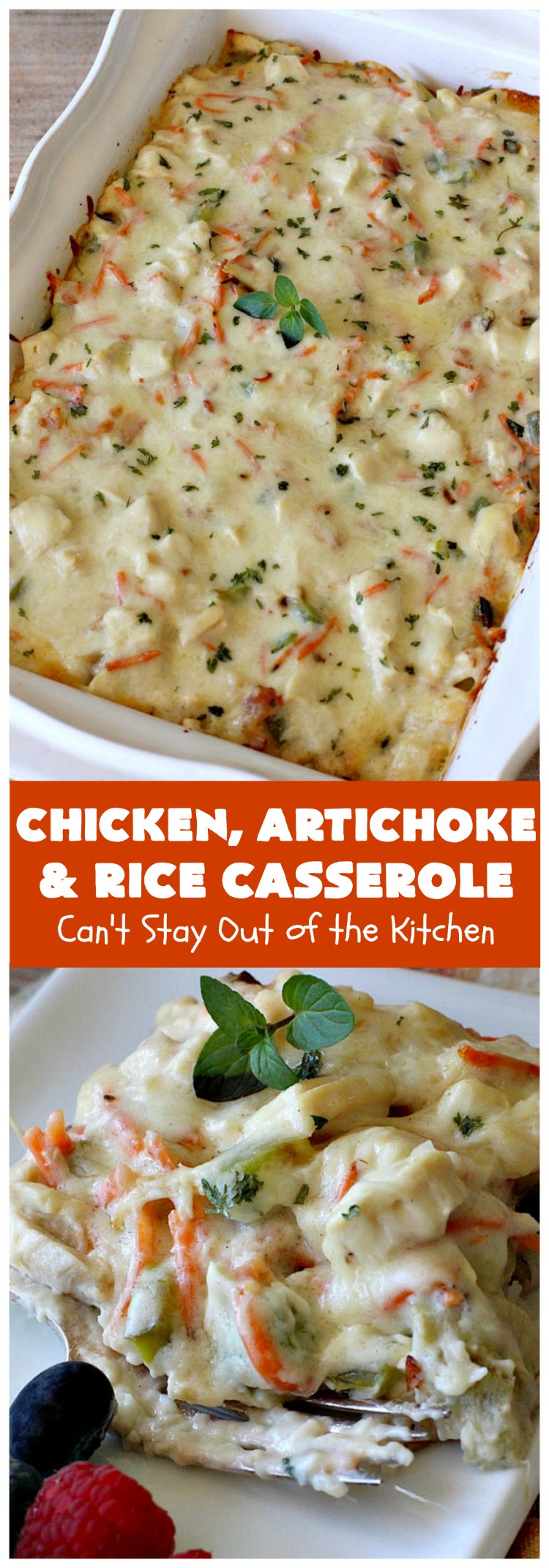 Chicken, Artichoke and Rice Casserole | Can't Stay Out of the Kitchen | this lovely #ChickenCasserole is perfect for company & tastes utterly amazing. #chicken #rice #carrots #artichokes #casserole #ChickenArtichokeAndRiceCasserole