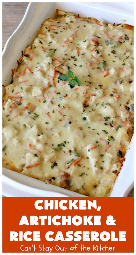 Chicken, Artichoke and Rice Casserole | Can't Stay Out of the Kitchen | this lovely #ChickenCasserole is perfect for company & tastes utterly amazing. #chicken #rice #carrots #artichokes #casserole #ChickenArtichokeAndRiceCasserole
