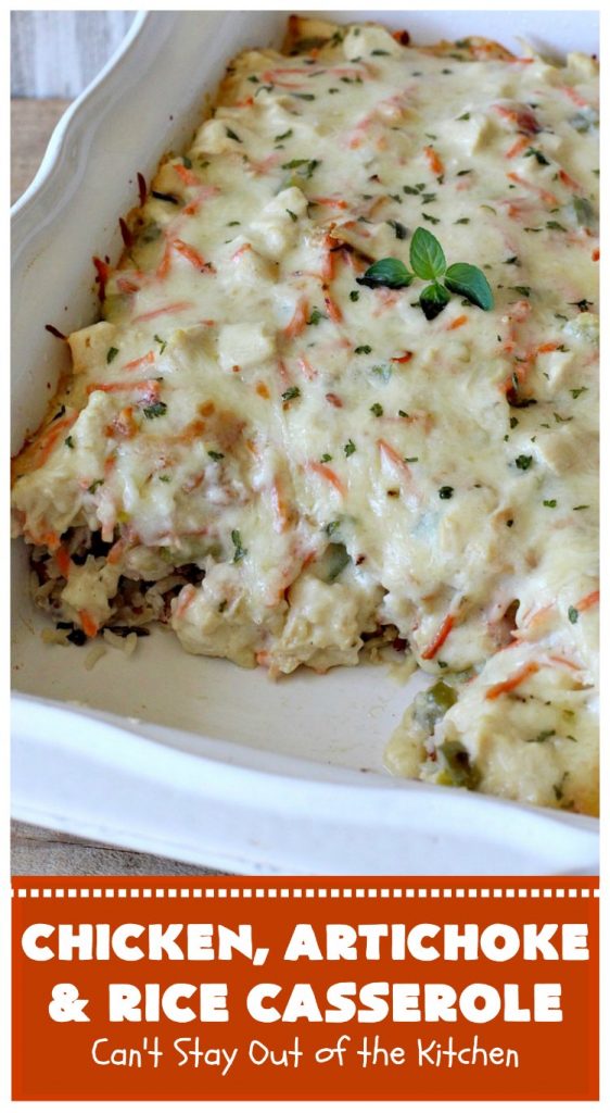 Chicken, Artichoke and Rice Casserole | Can't Stay Out of the Kitchen | this lovely #ChickenCasserole is perfect for company & tastes utterly amazing. #chicken #rice #carrots #artichokes #casserole #ChickenArtichokeAndRiceCasserole