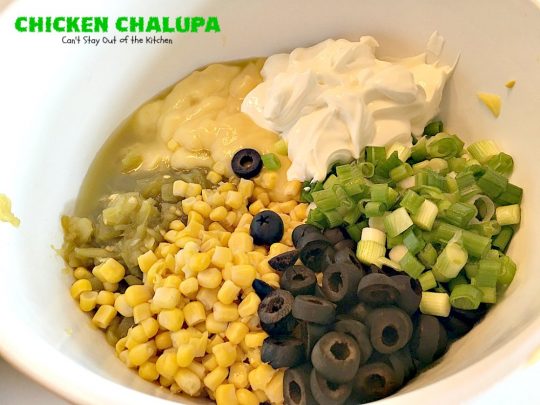Chicken Chalupa | Can't Stay Out of the Kitchen | this fabulous #TexMex entree is filled with #corn #chicken #greenchilies #olives & lots of #cheese. One of the BEST #enchilada style recipes you'll ever eat.