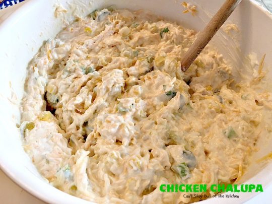 Chicken Chalupa | Can't Stay Out of the Kitchen | this fabulous #TexMex entree is filled with #corn #chicken #greenchilies #olives & lots of #cheese. One of the BEST #enchilada style recipes you'll ever eat.