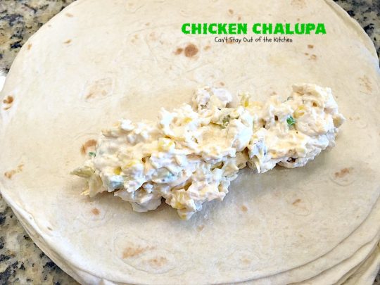 Chicken Chalupa | Can't Stay Out of the Kitchen | this fabulous #TexMex entree is filled with #corn #chicken #greenchilies #olives & lots of #cheese. One of the BEST #enchilada style recipes you'll ever eat.