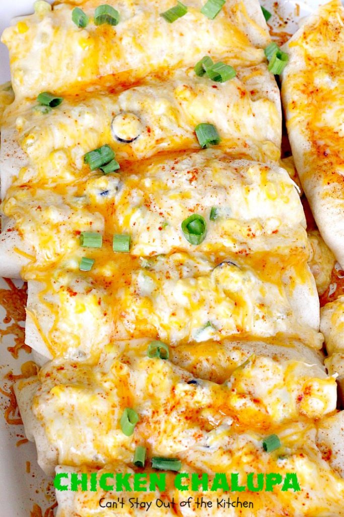 Chicken Chalupa | Can't Stay Out of the Kitchen | this fabulous #TexMex entree is filled with #corn #chicken #greenchilies #olives & lots of #cheese. One of the BEST #enchilada style recipes you'll ever eat.