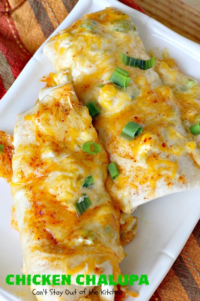 Chicken Chalupa | Can't Stay Out of the Kitchen | this fabulous #TexMex entree is filled with #corn #chicken #greenchilies #olives & lots of #cheese. One of the BEST #enchilada style recipes you'll ever eat.