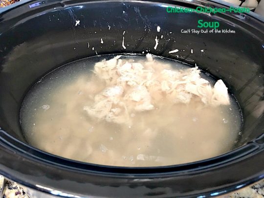 Chicken-Chickpea-Potato Soup | Can't Stay Out of the Kitchen | this spectacular #soup is made in the #crockpot. So easy, so delicious, and healthy too! #chicken #glutenfree
