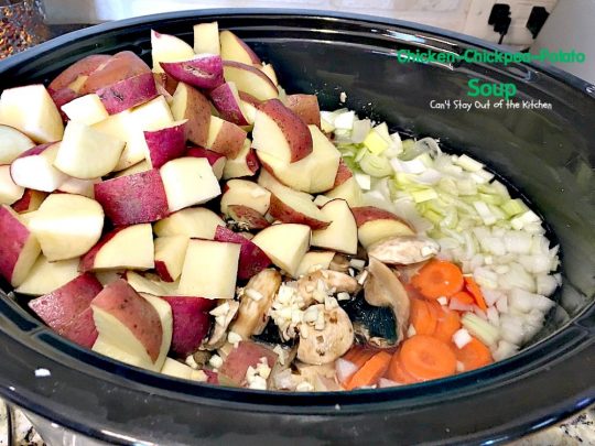 Chicken-Chickpea-Potato Soup | Can't Stay Out of the Kitchen | this spectacular #soup is made in the #crockpot. So easy, so delicious, and healthy too! #chicken #glutenfree