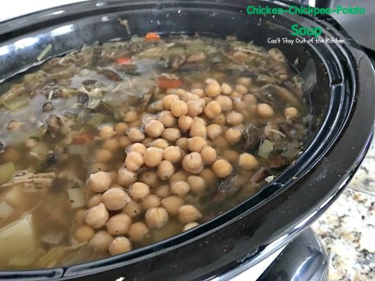Chicken-Chickpea-Potato Soup | Can't Stay Out of the Kitchen | this spectacular #soup is made in the #crockpot. So easy, so delicious, and healthy too! #chicken #glutenfree