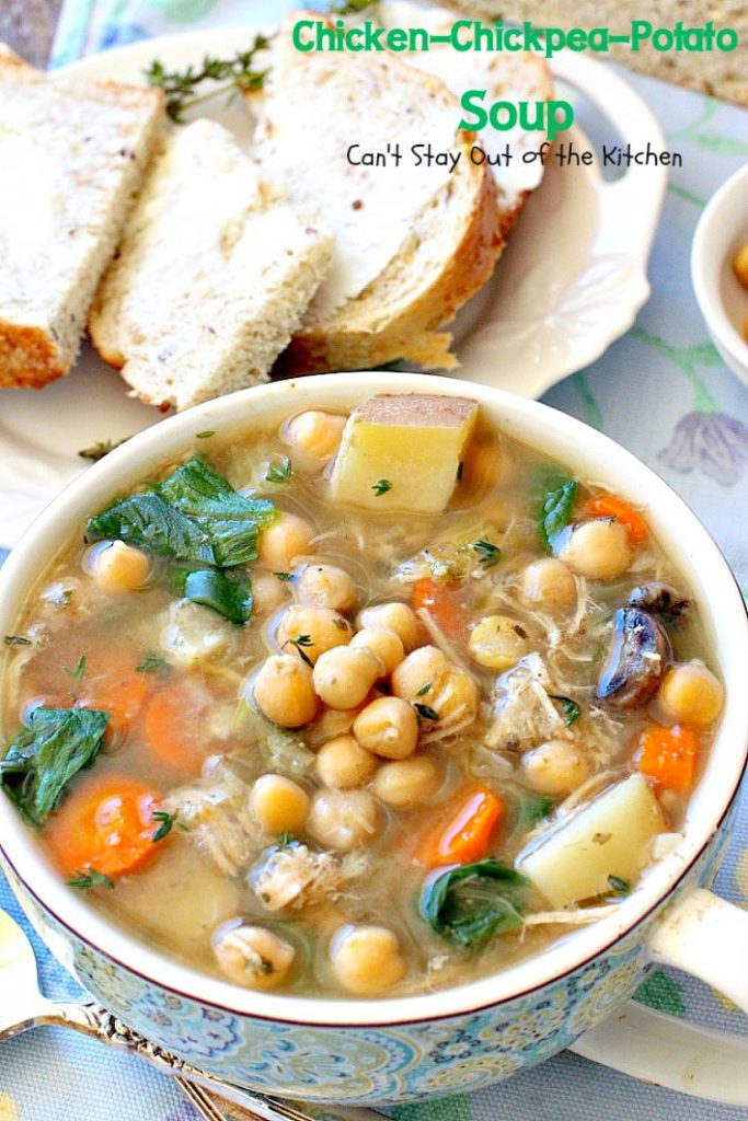 Chicken-Chickpea-Potato Soup | Can't Stay Out of the Kitchen | this spectacular #soup is made in the #crockpot. So easy, so delicious, and healthy too! #chicken #glutenfree