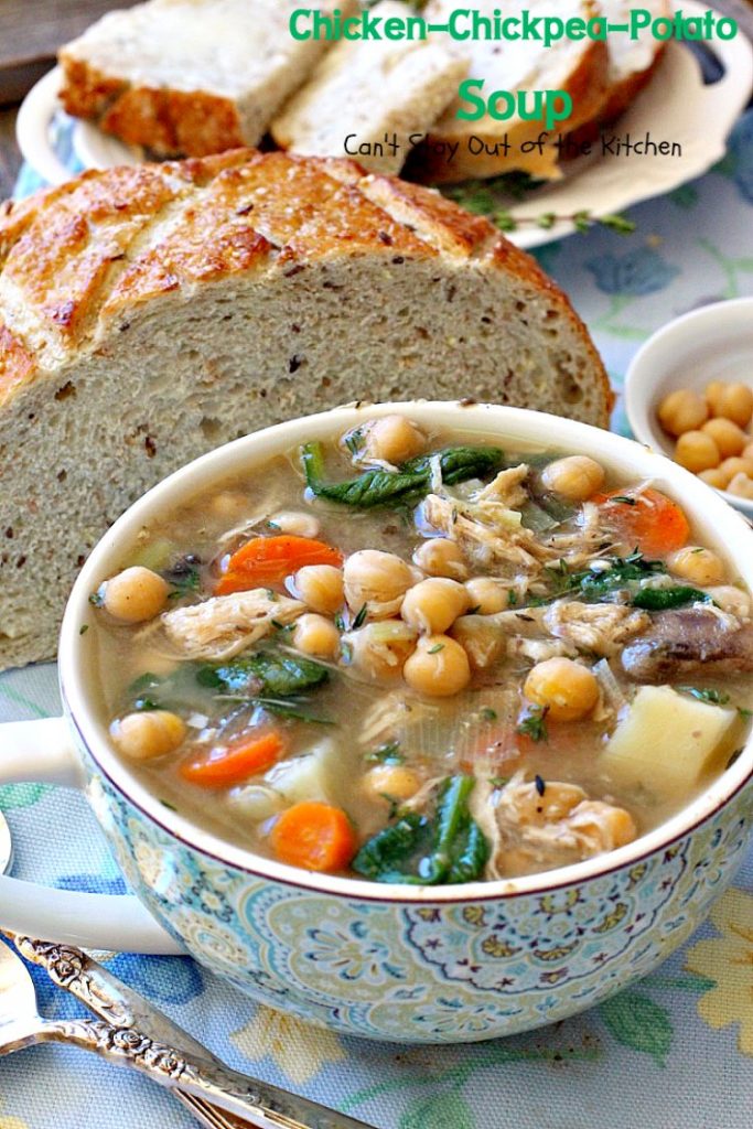 Chicken-Chickpea-Potato Soup | Can't Stay Out of the Kitchen | this spectacular #soup is made in the #crockpot. So easy, so delicious, and healthy too! #chicken #glutenfree