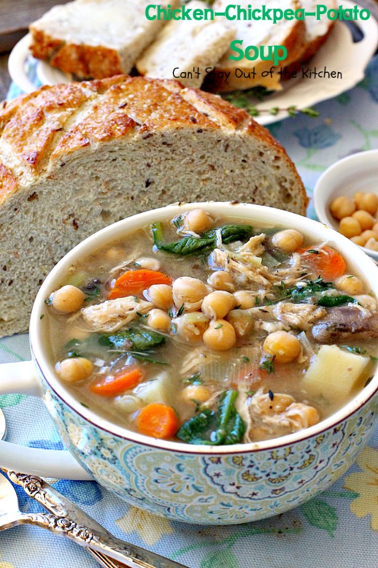 Chicken-Chickpea-Potato Soup | Can't Stay Out of the Kitchen | this spectacular #soup is made in the #crockpot. So easy, so delicious, and healthy too! #chicken #glutenfree