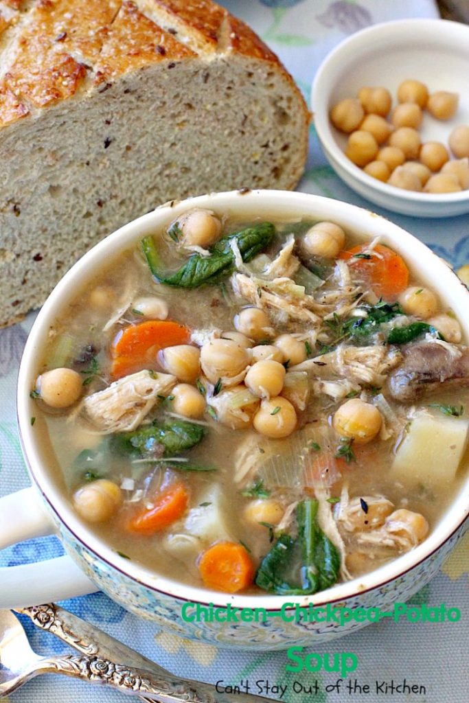 Chicken-Chickpea-Potato Soup | Can't Stay Out of the Kitchen | this spectacular #soup is made in the #crockpot. So easy, so delicious, and healthy too! #chicken #glutenfree