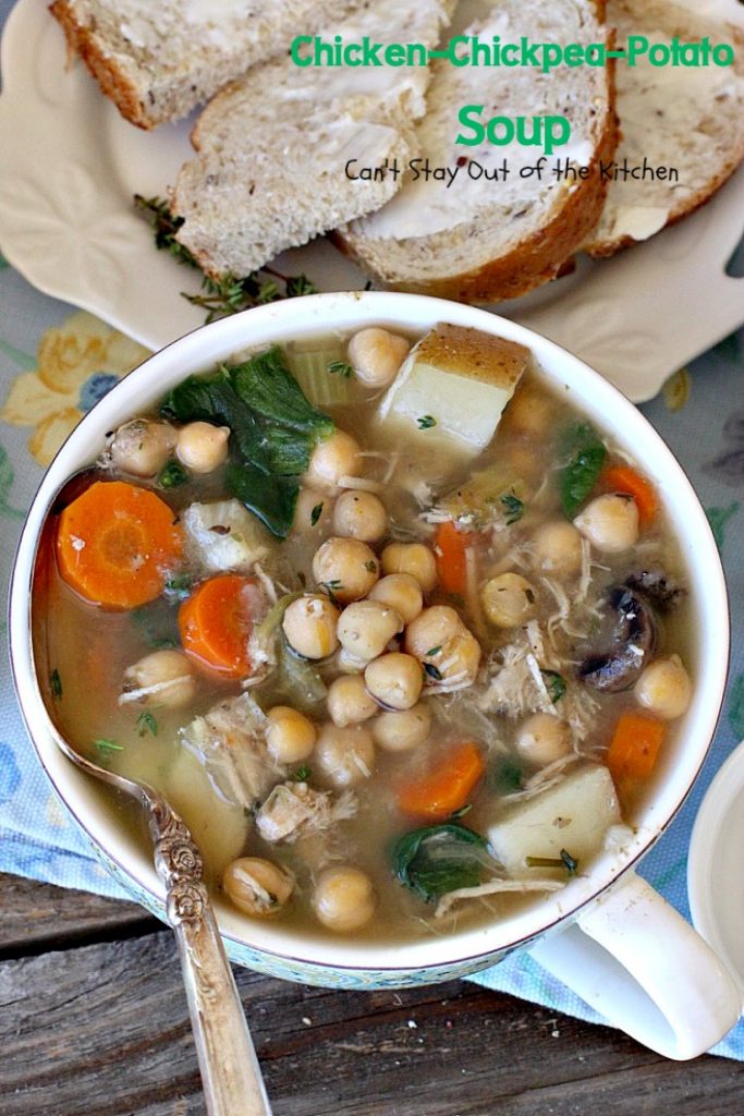 Chicken-Chickpea-Potato Soup | Can't Stay Out of the Kitchen | this spectacular #soup is made in the #crockpot. So easy, so delicious, and healthy too! #chicken #glutenfree