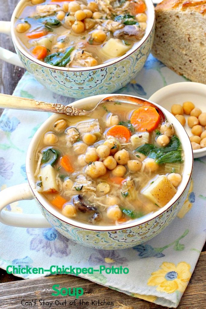Chicken-Chickpea-Potato Soup | Can't Stay Out of the Kitchen | this spectacular #soup is made in the #crockpot. So easy, so delicious, and healthy too! #chicken #glutenfree