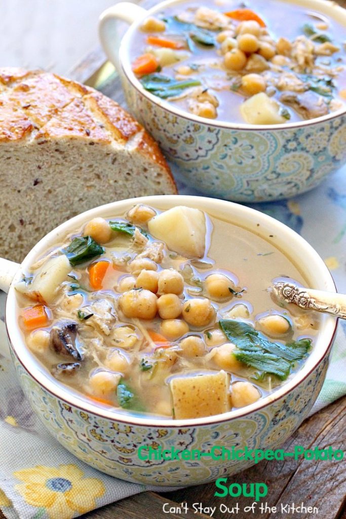 Chicken-Chickpea-Potato Soup | Can't Stay Out of the Kitchen | this spectacular #soup is made in the #crockpot. So easy, so delicious, and healthy too! #chicken #glutenfree