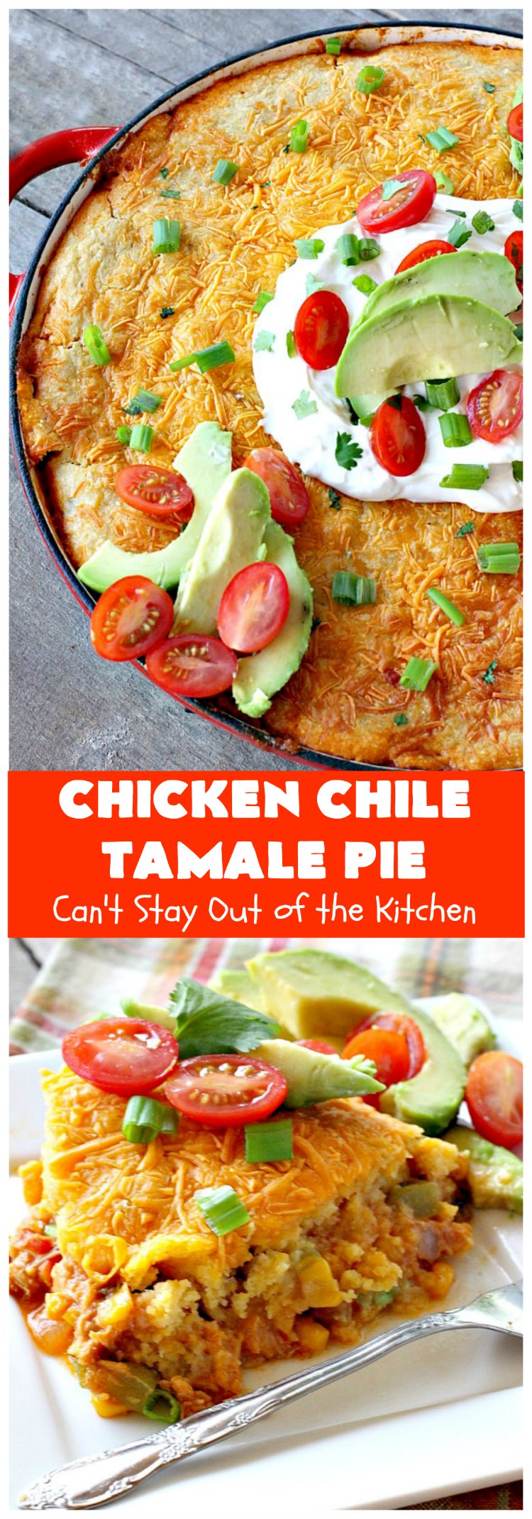 Chicken Chile Tamale Pie | Can't Stay Out of the Kitchen | this amazing #TamalePie tastes absolutely fantastic. It's perfect for #tailgating parties & potlucks. So mouthwatering you won't be able to stop eating it! #chicken #avocados #corn #olives #cheese #glutenFree #TexMex #tamales #ChickenChileTamalePie