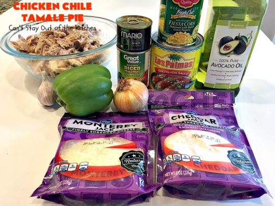 Chicken Chile Tamale Pie | Can't Stay Out of the Kitchen | this amazing #tamale pie tastes absolutely fantastic. It's perfect for #tailgating parties & potlucks. #chicken #avocados #corn #olives #cheese #glutenfree