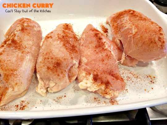 Chicken Curry | Can't Stay Out of the Kitchen | one of our favorite #chicken entrees. This one is made with a delicious #curry sauce with #apples & served over saffron-flavored rice. So succulent & amazing.