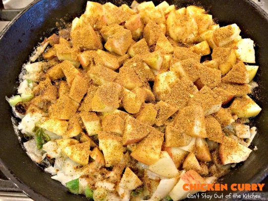 Chicken Curry | Can't Stay Out of the Kitchen | one of our favorite #chicken entrees. This one is made with a delicious #curry sauce with #apples & served over saffron-flavored rice. So succulent & amazing.