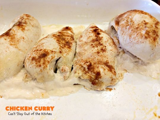 Chicken Curry | Can't Stay Out of the Kitchen | one of our favorite #chicken entrees. This one is made with a delicious #curry sauce with #apples & served over saffron-flavored rice. So succulent & amazing.
