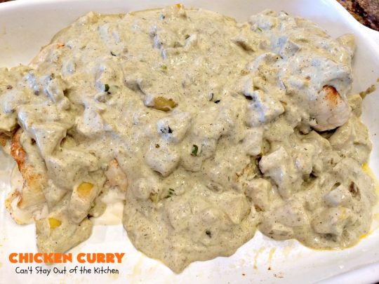 Chicken Curry | Can't Stay Out of the Kitchen | one of our favorite #chicken entrees. This one is made with a delicious #curry sauce with #apples & served over saffron-flavored rice. So succulent & amazing.