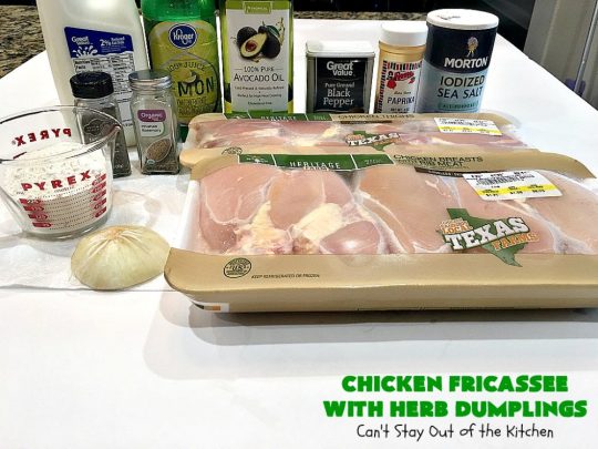 Chicken Fricassee with Herb Dumplings | Can't Stay Out of the Kitchen | this is such a savory, sumptuous & mouthwatering #chicken entree. Chicken, Herb Dumplings and gravy make one of the most fantastic  main dish #recipes ever. Amazing comfort food. #HerbDumplings