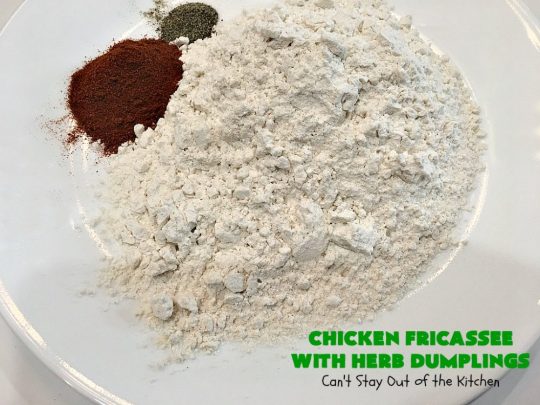 Chicken Fricassee with Herb Dumplings | Can't Stay Out of the Kitchen | this is such a savory, sumptuous & mouthwatering #chicken entree. Chicken, Herb Dumplings and gravy make one of the most fantastic  main dish #recipes ever. Amazing comfort food. #HerbDumplings
