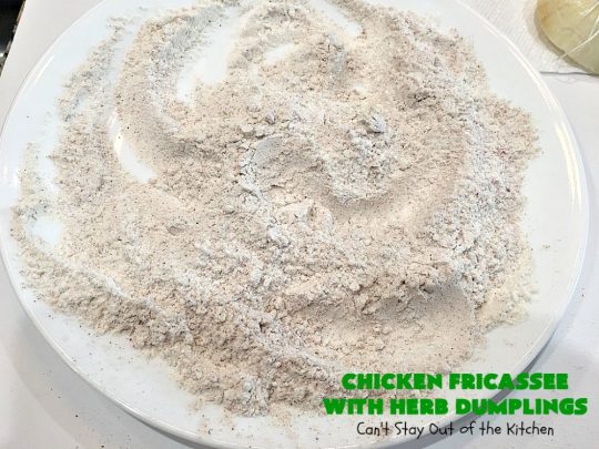 Chicken Fricassee with Herb Dumplings | Can't Stay Out of the Kitchen | this is such a savory, sumptuous & mouthwatering #chicken entree. Chicken, Herb Dumplings and gravy make one of the most fantastic  main dish #recipes ever. Amazing comfort food. #HerbDumplings