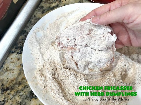 Chicken Fricassee with Herb Dumplings | Can't Stay Out of the Kitchen | this is such a savory, sumptuous & mouthwatering #chicken entree. Chicken, Herb Dumplings and gravy make one of the most fantastic  main dish #recipes ever. Amazing comfort food. #HerbDumplings