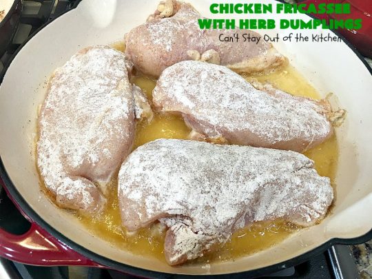 Chicken Fricassee with Herb Dumplings | Can't Stay Out of the Kitchen | this is such a savory, sumptuous & mouthwatering #chicken entree. Chicken, Herb Dumplings and gravy make one of the most fantastic  main dish #recipes ever. Amazing comfort food. #HerbDumplings