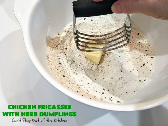 Chicken Fricassee with Herb Dumplings | Can't Stay Out of the Kitchen | this is such a savory, sumptuous & mouthwatering #chicken entree. Chicken, Herb Dumplings and gravy make one of the most fantastic  main dish #recipes ever. Amazing comfort food. #HerbDumplings