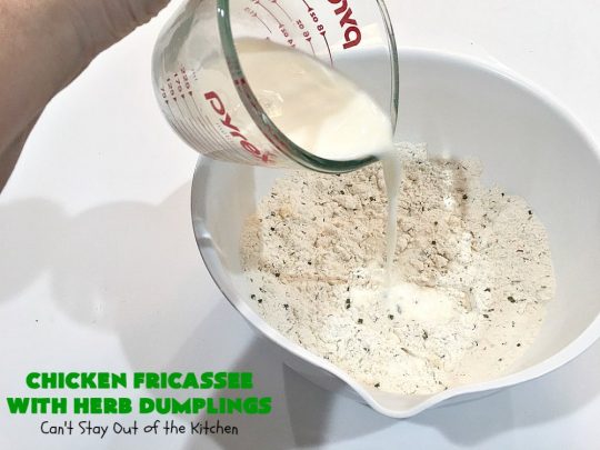 Chicken Fricassee with Herb Dumplings | Can't Stay Out of the Kitchen | this is such a savory, sumptuous & mouthwatering #chicken entree. Chicken, Herb Dumplings and gravy make one of the most fantastic  main dish #recipes ever. Amazing comfort food. #HerbDumplings
