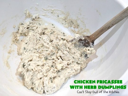 Chicken Fricassee with Herb Dumplings | Can't Stay Out of the Kitchen | this is such a savory, sumptuous & mouthwatering #chicken entree. Chicken, Herb Dumplings and gravy make one of the most fantastic  main dish #recipes ever. Amazing comfort food. #HerbDumplings