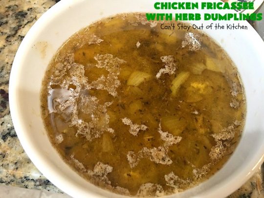 Chicken Fricassee with Herb Dumplings | Can't Stay Out of the Kitchen | this is such a savory, sumptuous & mouthwatering #chicken entree. Chicken, Herb Dumplings and gravy make one of the most fantastic  main dish #recipes ever. Amazing comfort food. #HerbDumplings