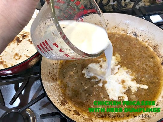 Chicken Fricassee with Herb Dumplings | Can't Stay Out of the Kitchen | this is such a savory, sumptuous & mouthwatering #chicken entree. Chicken, Herb Dumplings and gravy make one of the most fantastic  main dish #recipes ever. Amazing comfort food. #HerbDumplings