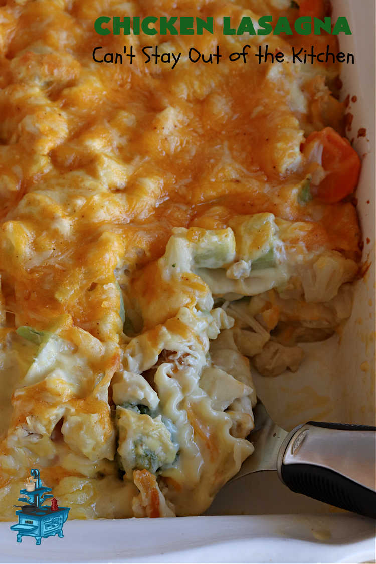 Chicken Lasagna | Can't Stay Out of the Kitchen | this extra cheesy #lasagna #recipe includes #chicken & a mixed #vegetable blend of #broccoli, #cauliflower & #carrots. The #cheese sauce includes #CreamOfChickenSoup! It's delightful for company dinners as everyone is sure to want seconds. #casserole #noodles #pasta #ChickenLasagnaChicken Lasagna | Can't Stay Out of the Kitchen | this extra cheesy #lasagna #recipe includes #chicken & a mixed #vegetable blend of #broccoli, #cauliflower & #carrots. The #cheese sauce includes #CreamOfChickenSoup! It's delightful for company dinners as everyone is sure to want seconds. #casserole #noodles #pasta #ChickenLasagna