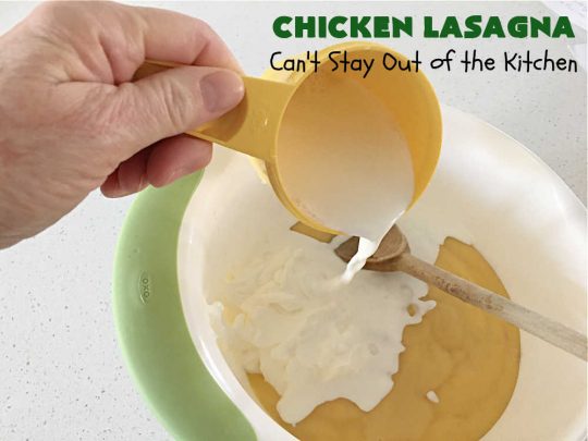 Chicken Lasagna | Can't Stay Out of the Kitchen | this extra cheesy #lasagna #recipe includes #chicken & a mixed #vegetable blend of #broccoli, #cauliflower & #carrots. The #cheese sauce includes #CreamOfChickenSoup! It's delightful for company dinners as everyone is sure to want seconds. #casserole #noodles #pasta #ChickenLasagnaChicken Lasagna | Can't Stay Out of the Kitchen | this extra cheesy #lasagna #recipe includes #chicken & a mixed #vegetable blend of #broccoli, #cauliflower & #carrots. The #cheese sauce includes #CreamOfChickenSoup! It's delightful for company dinners as everyone is sure to want seconds. #casserole #noodles #pasta #ChickenLasagna