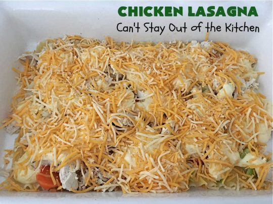Chicken Lasagna | Can't Stay Out of the Kitchen | this extra cheesy #lasagna #recipe includes #chicken & a mixed #vegetable blend of #broccoli, #cauliflower & #carrots. The #cheese sauce includes #CreamOfChickenSoup! It's delightful for company dinners as everyone is sure to want seconds. #casserole #noodles #pasta #ChickenLasagnaChicken Lasagna | Can't Stay Out of the Kitchen | this extra cheesy #lasagna #recipe includes #chicken & a mixed #vegetable blend of #broccoli, #cauliflower & #carrots. The #cheese sauce includes #CreamOfChickenSoup! It's delightful for company dinners as everyone is sure to want seconds. #casserole #noodles #pasta #ChickenLasagna