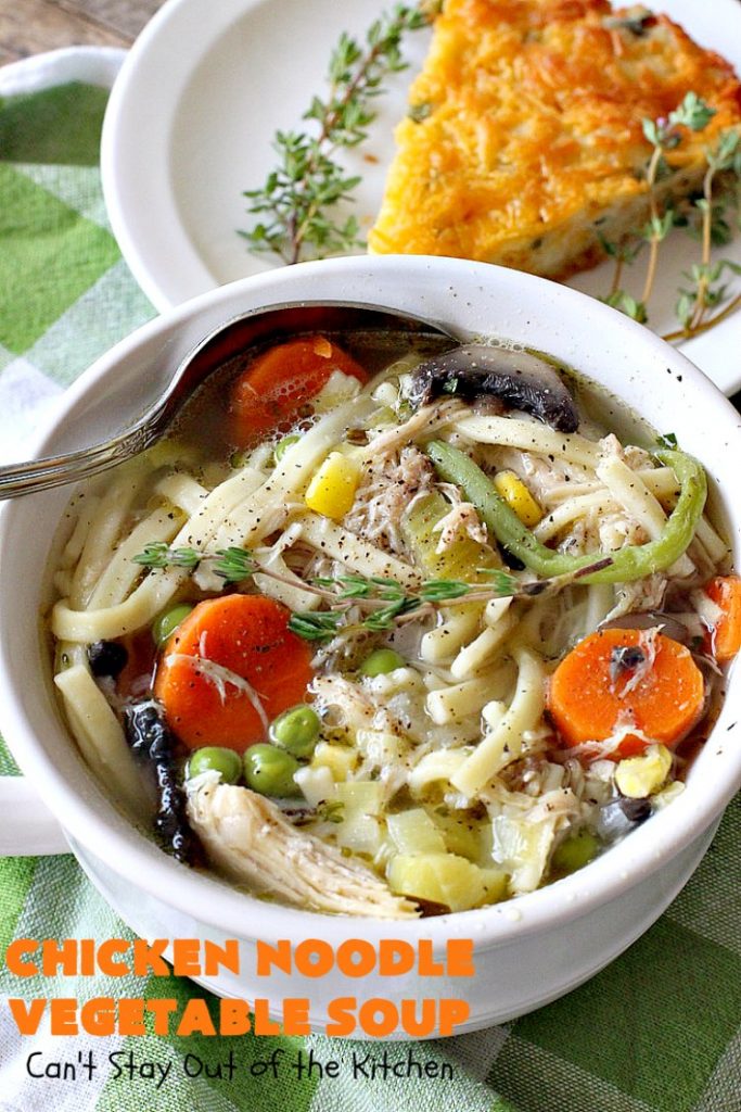 Chicken Noodle Vegetable Soup | Can't Stay Out of the Kitchen | this home-style #soup is absolutely scrumptious. It's made with #Amish #noodles, #chicken #carrots, #corn, #greenbeans & #peas. This is perfect comfort food for fall. #chickensoup #chickennoodlesoup