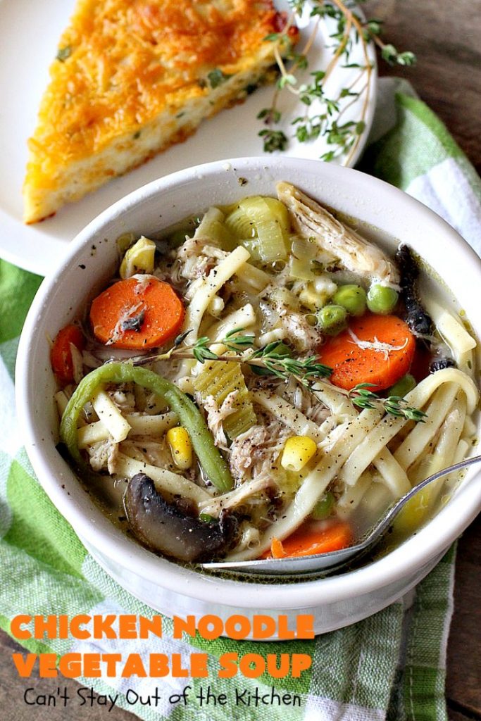 Chicken Noodle Vegetable Soup | Can't Stay Out of the Kitchen | this home-style #soup is absolutely scrumptious. It's made with #Amish #noodles, #chicken #carrots, #corn, #greenbeans & #peas. This is perfect comfort food for fall. #chickensoup #chickennoodlesoup
