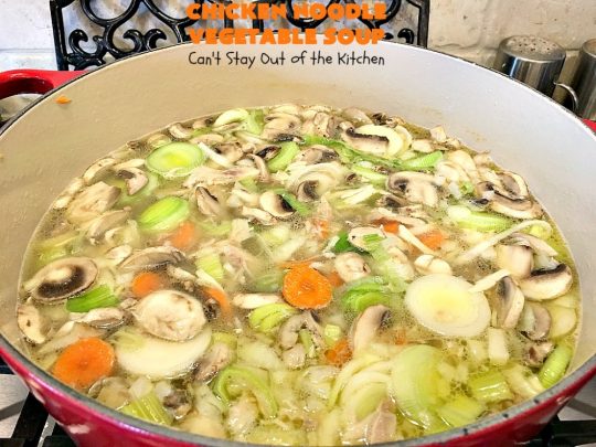 Chicken Noodle Vegetable Soup | Can't Stay Out of the Kitchen | this home-style #soup is absolutely scrumptious. It's made with #Amish #noodles, #chicken #carrots, #corn, #greenbeans & #peas. This is perfect comfort food for fall. #chickensoup #chickennoodlesoup