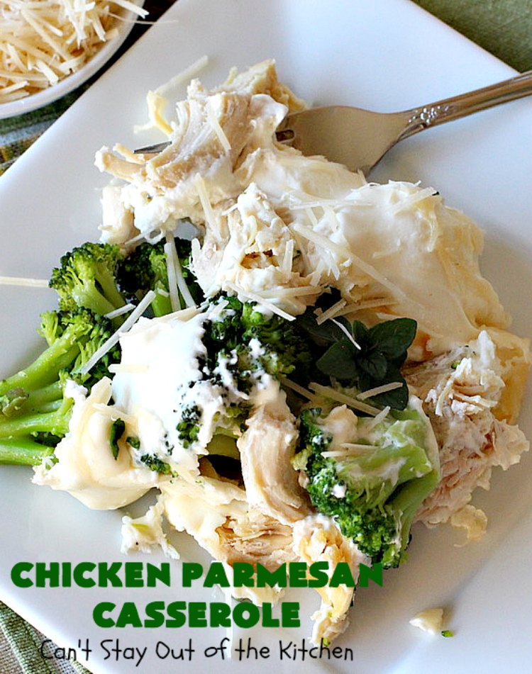 Chicken Parmesan Casserole | Can't Stay Out of the Kitchen | this delectable 6 ingredient #recipe is so creamy since it's made with #CreamCheese & #ParmesanCheese. It's the perfect #casserole for #MothersDay or #FathersDay. #chicken #broccoli #ChickenParmesanCasserole #GlutenFree