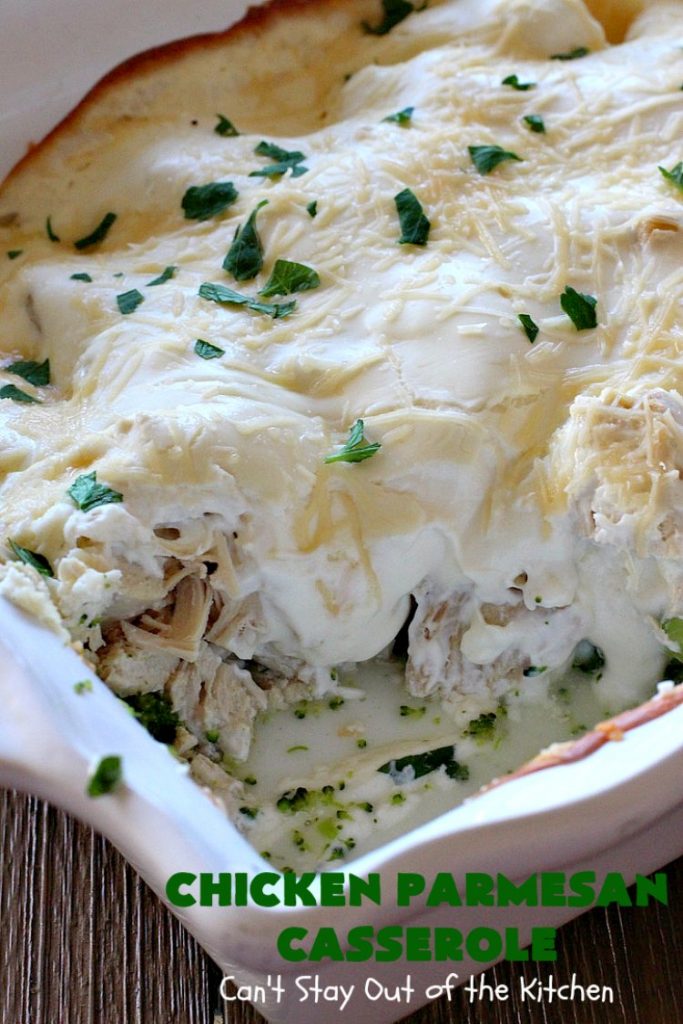 Chicken Parmesan Casserole | Can't Stay Out of the Kitchen | this delectable 6 ingredient #recipe is so creamy since it's made with #CreamCheese & #ParmesanCheese. It's the perfect #casserole for #MothersDay or #FathersDay. #chicken #broccoli #ChickenParmesanCasserole #GlutenFree