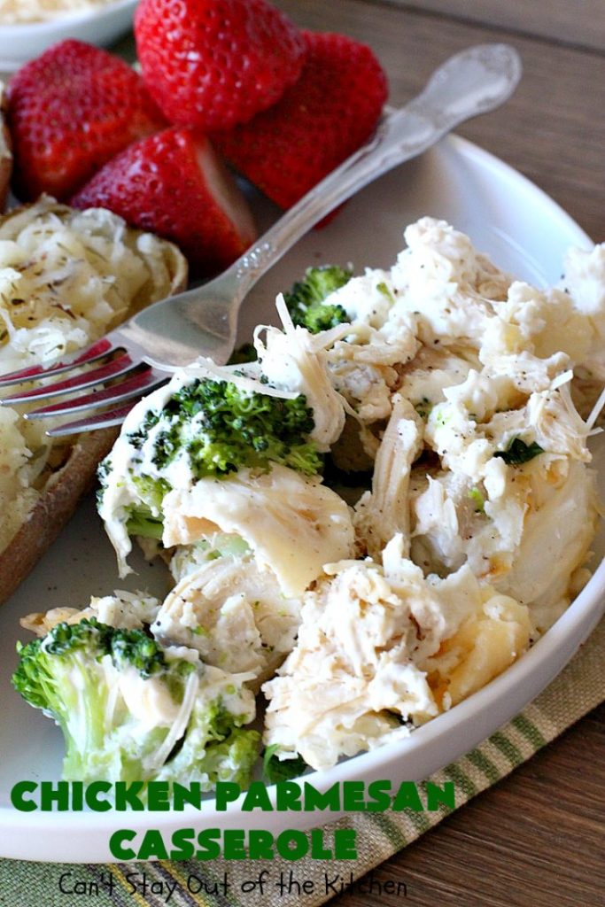 Chicken Parmesan Casserole | Can't Stay Out of the Kitchen | this delectable 6 ingredient #recipe is so creamy since it's made with #CreamCheese & #ParmesanCheese. It's the perfect #casserole for #MothersDay or #FathersDay. #chicken #broccoli #ChickenParmesanCasserole #GlutenFree