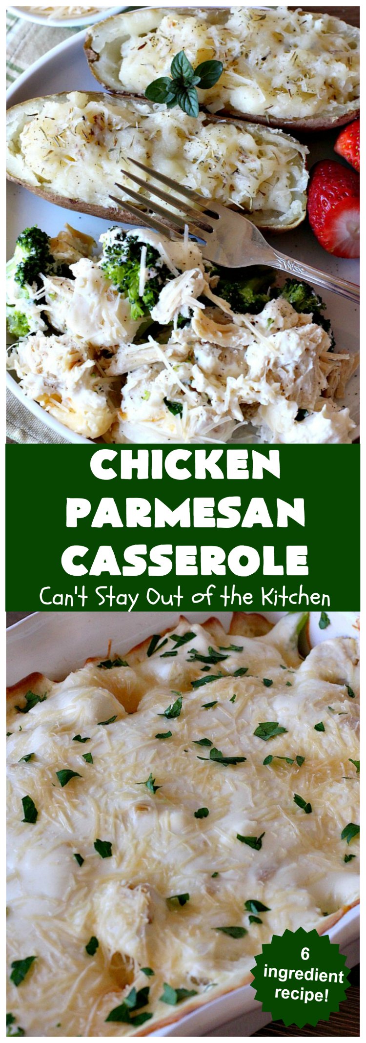 Chicken Parmesan Casserole | Can't Stay Out of the Kitchen | this delectable 6 ingredient #recipe is so creamy since it's made with #CreamCheese & #ParmesanCheese. It's the perfect #casserole for #MothersDay or #FathersDay. #chicken #broccoli #ChickenParmesanCasserole #GlutenFree