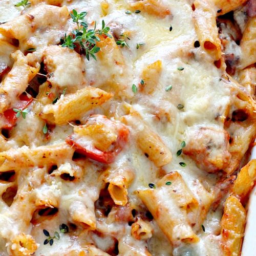 Chicken Penne Casserole | Can't Stay Out of the Kitchen | fantastic #pasta dish with #chicken and loads of #cheese. I used #glutenfree #penne. #casserole #Italian