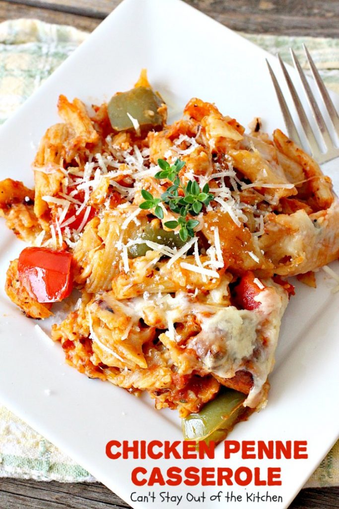 Chicken Penne Casserole | Can't Stay Out of the Kitchen | fantastic #pasta dish with #chicken and loads of #cheese. I used #glutenfree #penne. #casserole #Italian