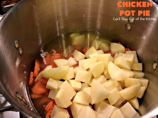 Chicken Pot Pie | Can't Stay Out of the Kitchen | this fabulous #chickenpotpie comes from #TheDovesNest tearoom in Waxahachie, Texas. This is comfort food at its best! It's also terrific for family or company meals. #chicken #potpie #potatoes #carrots #peas