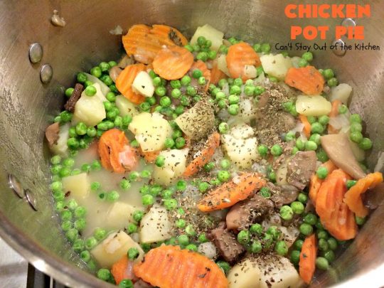 Chicken Pot Pie | Can't Stay Out of the Kitchen | this fabulous #chickenpotpie comes from #TheDovesNest tearoom in Waxahachie, Texas. This is comfort food at its best! It's also terrific for family or company meals. #chicken #potpie #potatoes #carrots #peas